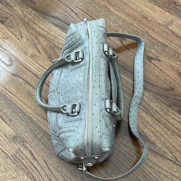Rebecca Minkoff Leather Ostrich Embossed Grey Handbag with Shoulder Strap - Picture 6 of 16